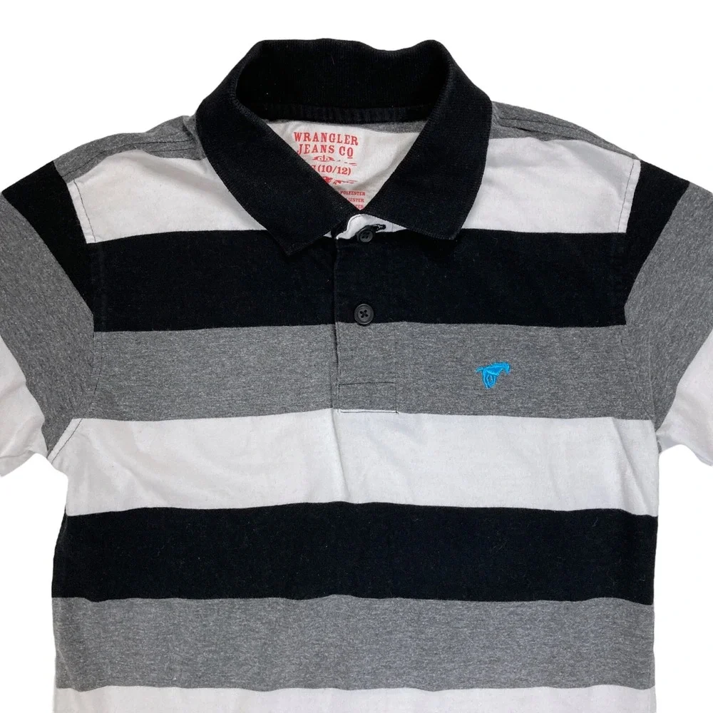 Wrangler Jeans‎ Boys Polo Shirt Size Large 10/12 Kids Black White Gray Striped